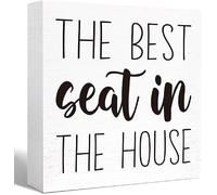 5x5 Inch Funny Best Seat In The House Sign - Decorative Block for Toilet Shelves