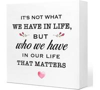 5x5 Inch It'S Not What We Have In Life But Who We Have In Our Life That Matters Decorative Sign Desk Decor,Inspirational Life Wood Block Sign Desk Decor For Home Bedroom Living Room