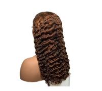 5x5 inch Lace Transparent Front Deep Curly Hair Wig Human for Black Women Womans Hair Topper(Dark brown+light brown,18inch)