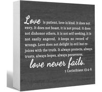 5x5 Inch Love Never Fails Box Sign, 1 Corinthians 13: 4-8 Decor