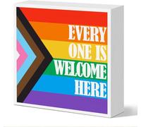 5x5 Inch Pride Box Sign, Everyone Is Welcome Here Rainbow Decor