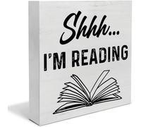 5x5 Inch Reading Quote Wood Box Decor Desk Sign Shhh I’M Reading Wooden Box Block Sign Rustic Home Reading Room Library Shelf Wall Decoration
