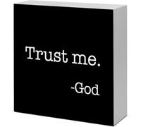 5x5 Inch Trust Me God Box Sign, Black and White Rustic Decor