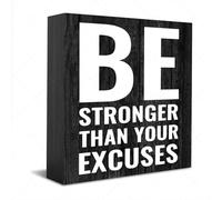 5x5 Inch Wooden Box Sign Be Stronger Than Your Excuses For Home Wall Tabletop Shelf Office Decoration Art