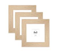 5x5" Oak Square Frame With Mount for 2x2" Pictures 28mm Edge Frame Display with Wall Hooks and Kickstand, 3 Pack