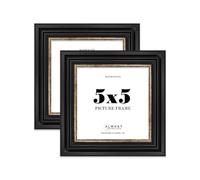 5x5 Picture Frame, Display 5x5 Pictures (12.7 x 12.7cm) - Black & Gold Distinctive 42mm Edge Wall Art - 2 Pack