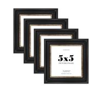 5x5 Picture Frame, Display 5x5 Pictures (12.7 x 12.7cm) - Black & Gold Distinctive 42mm Edge Wall Art - 4 Pack