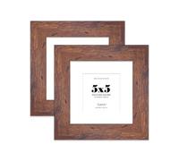 5x5" Rustic Wood Square Frame With Mount for 3x3" Pictures 28mm Edge Frame Display with Wall Hooks and Kickstand, 2 Pack