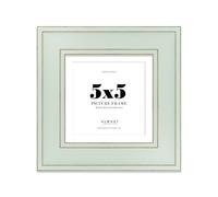 5x5" Sage Green Square Picture Frame with 4x4" Mount - Shabby Chic Photo Frame with Distressed Finish, Gold Trim, Wall Hooks and Kickstand, 37mm Edge - 1 Pack