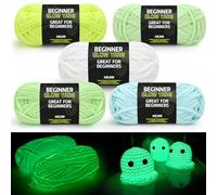 5x50g Glow in The Dark Yarn Set for Crocheting and Knitting; 5x51m (60yds) Yarn for Beginners with Easy-to-See Stitches; Worsted-Weight Medium #4; Beginners Crochet Kit