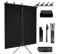 5x6.5ft Black Backdrop for Photoshoot with Portable T-Shape Backdrop Stand Kit,Carry Bag & 4 Clamps,Photography Video Studio Background Support