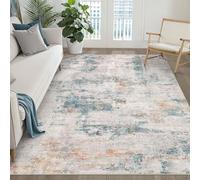 5x7 Area Rugs Living Room: Washable Large Neutral Aqua Brown Rug Abstract Soft Modern Stain Resistant Indoor Floor Non-Slip Carpet for Bedroom Nursery Kids Office Playroom Dining Room Under Table