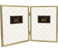 5x7 Gold Hinged Double Picture Frame,Gold-Plated Narrow,Real Glass