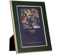 5x7'' Green Enamel Picture Frame,Gold Metal Edge with Real Glass and Premium Velvet Backing,for Wall and Tabletop Display Family Office Photo Gallery