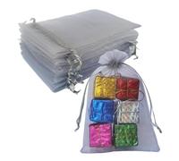 5x7 inch Organza Gift Bag with Drawstring for Jewelry,Candy,Cookie，100 Pc Grey Sheer Fabric Clear Mesh Wrap Ribbon Sachet for Baby Shower,Baby Boy Birthday,Christmas,Party Favors,Bridal Shower,Wedding
