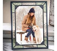 5x7 Picture Frame Green and Yellow Stained Glass Photo Vintage Home Decor Easel Vertical Horizontal Family Baby Pic 404-57HV