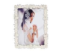 5x7 Picture Frame with Pearl for Wedding, Silver Plated Photo Frames with High Definition Real Glass Frames with Rhinestones, 5x7 Frame for Wedding Gift, Tabletop or Wall Mounting Display for Bedroom