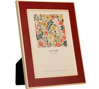 5x7'' Red Enamel Picture Frame,Gold Metal Edge with Real Glass and Premium Velvet Backing,for Wall and Tabletop Display Family Office Photo Gallery