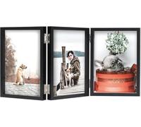 5x7 Triple Photo Frame, Hinged Folding Wooden Picture Frame with Safe Perspex Front, 7x5 Vertical Picture Frame for Home & Office Tabletop Display, Black