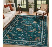 5x7 Washable Area Rug with Insect Print - Bug Rug Non-Shedding Stain Resistant Soft Carpet for Bedroom, Low Pile Ultra-Thin Machine Washable Carpet for Dining Room, Kids Nursery, Office (5'x7' Teal)