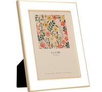 5x7'' White Enamel Picture Frame,Gold Metal Edge with Real Glass and Premium Velvet Backing,for Wall and Tabletop Display Family Office Photo Gallery