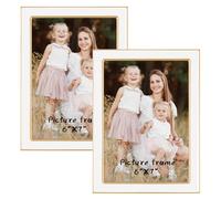 5x7 White Enamel Picture Frames - Metal Gold Edge - Cute Frame for 5 x 7 Inch Photos Pictures Artwork - Real Glass - With Tabletop Easel Stand - Hanger for Wall Mount Display (2 Pack)