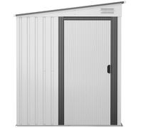 5x7ft Lean-To Galvanised Steel Garden Shed Sliding Doors Shelves Hooks White