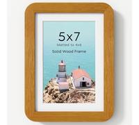 5x7in Solid Teak Wood Picture Frame with Round Corner & HD Plexiglass | Photo Frame with mat for 4x6in, Hanging Hardware Included, for Wall & Tabletop