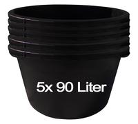 5x90 Litre Mortar Bucket Construction Bucket Mortar Tub Cement Pots Round Tuppen