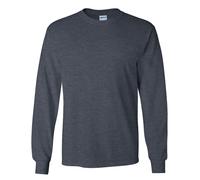 (5XL, Dark Heather) Gildan Mens Plain Crew Neck Ultra Cotton Long Sleeve T-Shirt