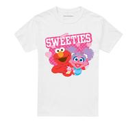 (5XL, White) Sesame Street Unisex Adult Sweeties Elmo & Abby Valentine's Day T-Shirt