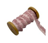 5Yard Vintage Elasticity Lace Ribbon, Pleated Lace, Ruffled Chiffon Ribbon, Decorative Ribbon, Lace Fabric Lace Trim for Sewing Craft Wedding Party Decoration 2 cm, Dusky Pink