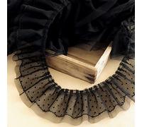 5Yards 2-Layer Pleated Organza Gathered Mesh Lace Trim Ribbon, 10CM Width Inelastic lace Edging Trimming fabirc for Wedding Applique Clothing Sewing Craft DIY Decor (Black,Polka dot)