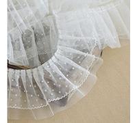 5Yards 2-Layer Ruffle Ribbon Pleated Chiffon Lace Trim,10CM Width Inelastic lace Edging Trimming fabirc for Wedding Applique Clothing Sewing Craft DIY Decor (White)