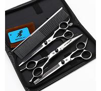 6.0/7.0inch Pet Grooming Scissors Stainless Steel Cats and Dogs Hair Seam Scissors Up and Down Curved Scissors Sharp Haircut Pet Tool Set (7.0-3 in 1 Set-1)