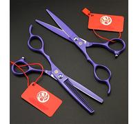 6.0 Inch Left-Handed Stainless Steel Hairdressing Scissors Set - Sharp & Precise, for Professionals & Home Use (Black & Purple)