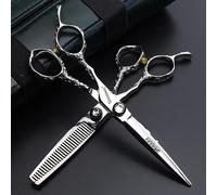 6.0 Inch Professional Left-Handed Stainless Steel Barber Scissors Set - Includes Cutting and Thinning Scissors, Ideal for Salons and Home Use