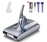 6.0Ah/6000mAh Replacement Battery for Dyson V8, Li-ion Battery for Dyson SV10 Compatible with V8 Absolute Fluffy Motorhead Animal (2 Filters+1 Switch lock+1 Screwdriver+2 Screws)