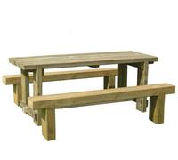 1.8m Refectory Garden Table & Sleeper Bench Set - Treated Timber - Forest Garden