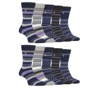 (6-11, Navy / Purple) Farah - Mens 10 Pair Multi-Pack Bright Bamboo Socks