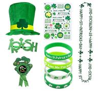 6-11 Pcs Adult Green Leprechaun Costume St Patricks Day Accessories Shamrock Top Hat Bracelet Necklace Bow Glasses Badges Stickers Beard Irish Fancy Dress St. Patrick's Day Outfits (A3-Green)