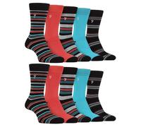 (6-11 UK, Black / Coral) Farah - Mens 10 Pair Multi-Pack Bright Bamboo Socks