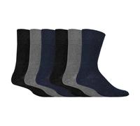 (6-11 UK, Black / Navy / Grey) Mens 6 pack non elastic diabetic socks with hand linked toe seams
