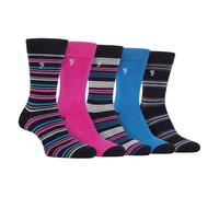 Farah - Mens 5 Pack Natural Organic Bamboo Bright Striped Patterned Socks (6-11, Charcoal/Pink)