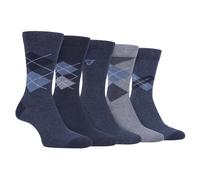 (6-11 UK, Denim Blue (Argyle)) FARAH - 5 Pack Mens Classic Patterned Office Cotton Dress Socks