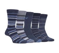 (6-11 UK, Denim Blue (Striped)) FARAH - 5 Pack Mens Classic Patterned Office Cotton Dress Socks