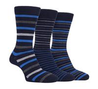 (6-11 UK, FCS196NVYBLU) Farah - 3 Pairs Mens Colourful Plain Striped Patterned Bamboo Socks