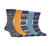 (6-11 UK, Navy / Blue) Farah - Mens 5 Pack Natural Organic Bamboo Striped Patterned Socks