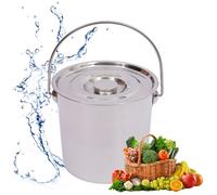 6/12/20 Litre Stainless Steel Bucket Heavy Duty Handled Pail Storage Water Milk Metal Bucket With Lid For Catering Kitchen Fire Garage Spillage Sand (12L)