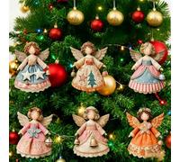 6/12/24/36 Pcs Christmas Angel Pendant, Vintage 2D Christmas Angel Girl Wooden Pendant, Rustic Farmhouse Boho ChristmasTree Decorations, Xmas Tree Decor for Home Xmas Wall Hanging Ornament